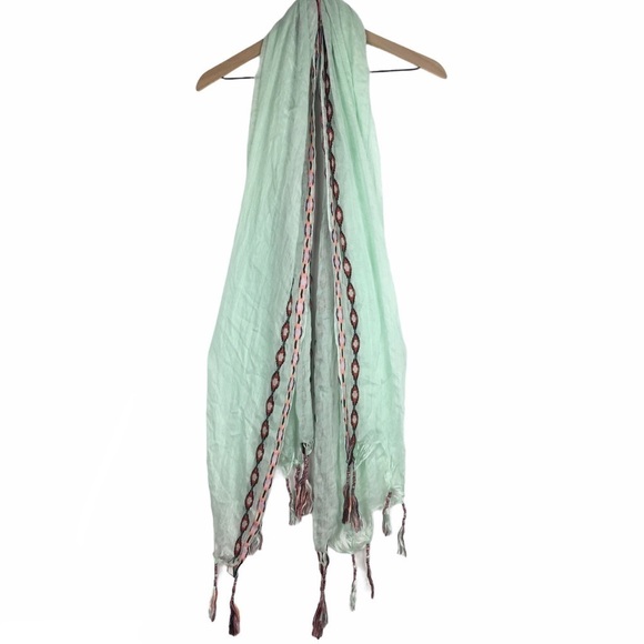 AMERICAN EAGLE Scarf Infinity Dots Neon Southwestern Embroidered Fringe Tassel - Picture 9 of 16